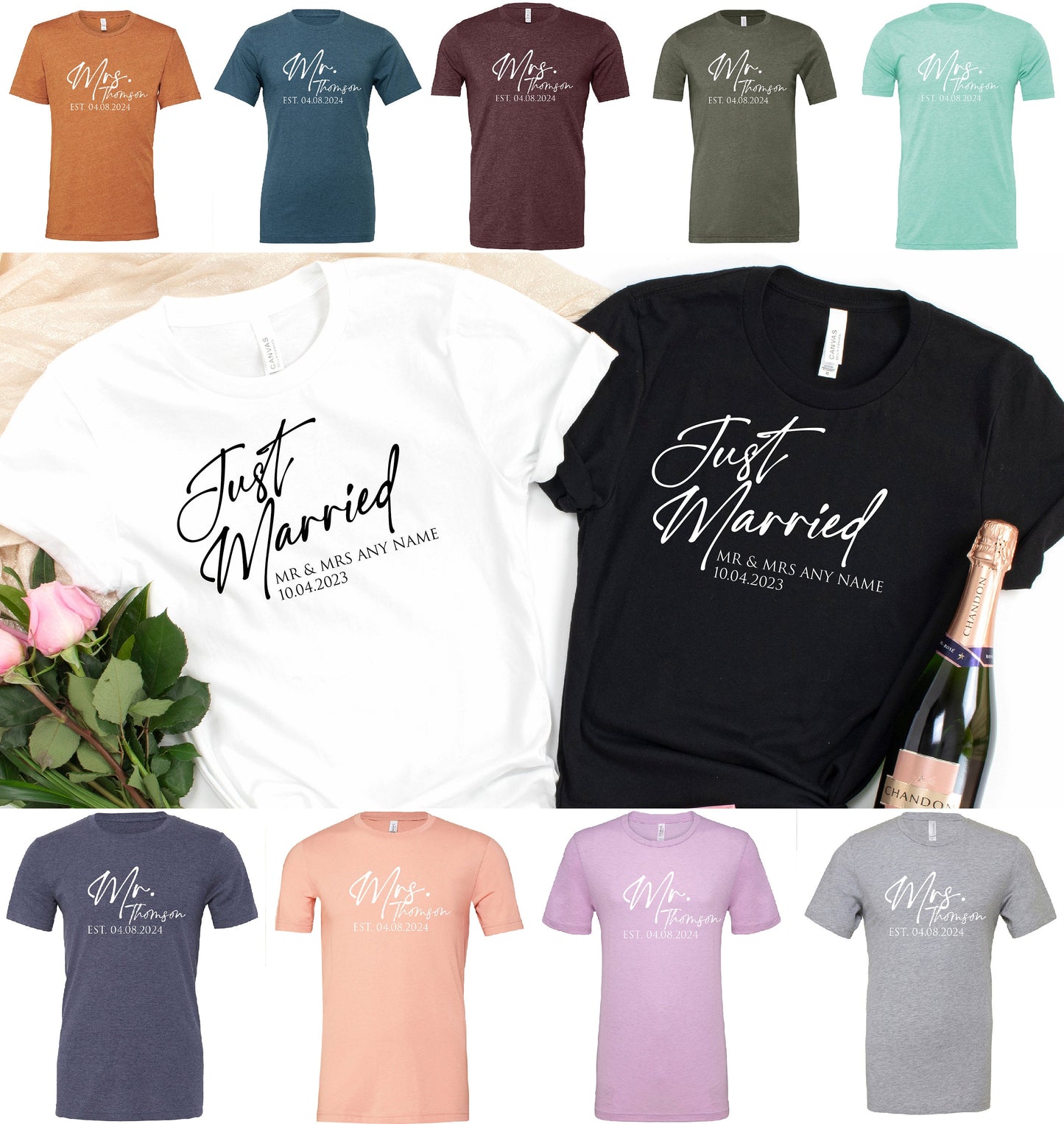 Personalised Mr Mrs Any Name T-Shirt CV01H | Husband and Wife Couples Honeymoon Tshirt | Finally Matching Wedding Tee