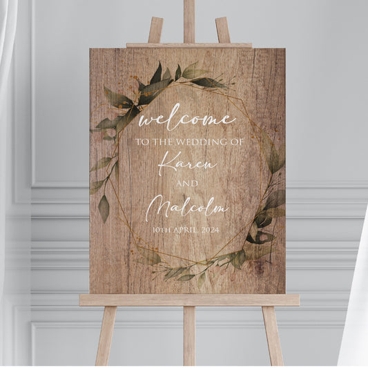 Personalised Wood Effect Wedding Welcome Sign TLPCW007 Physical or Digital, A1 or A2 Welcome Board for Wedding, Welcome Poster for Wedding,