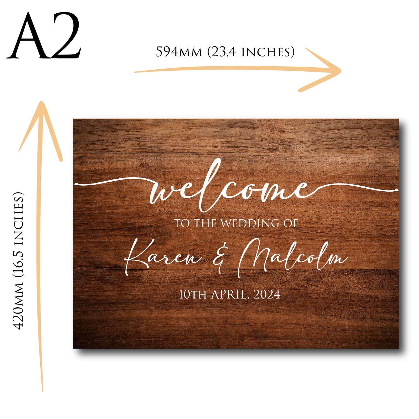 Personalised Wood Effect Wedding Welcome Sign TLPCW006 Physical or Digital, A1 or A2 Welcome Board for Wedding, Welcome Poster for Wedding,