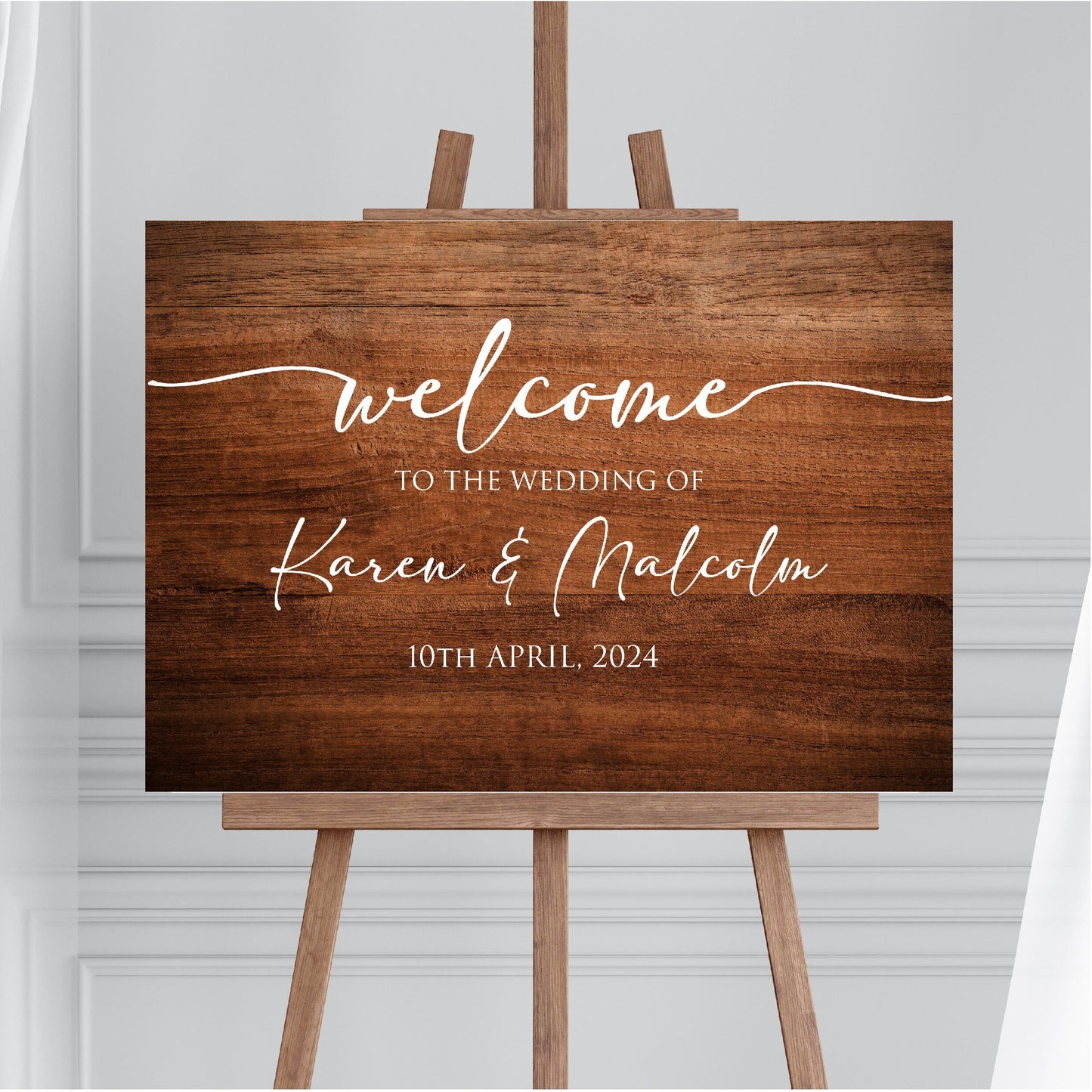 Personalised Wood Effect Wedding Welcome Sign TLPCW006 Physical or Digital, A1 or A2 Welcome Board for Wedding, Welcome Poster for Wedding,