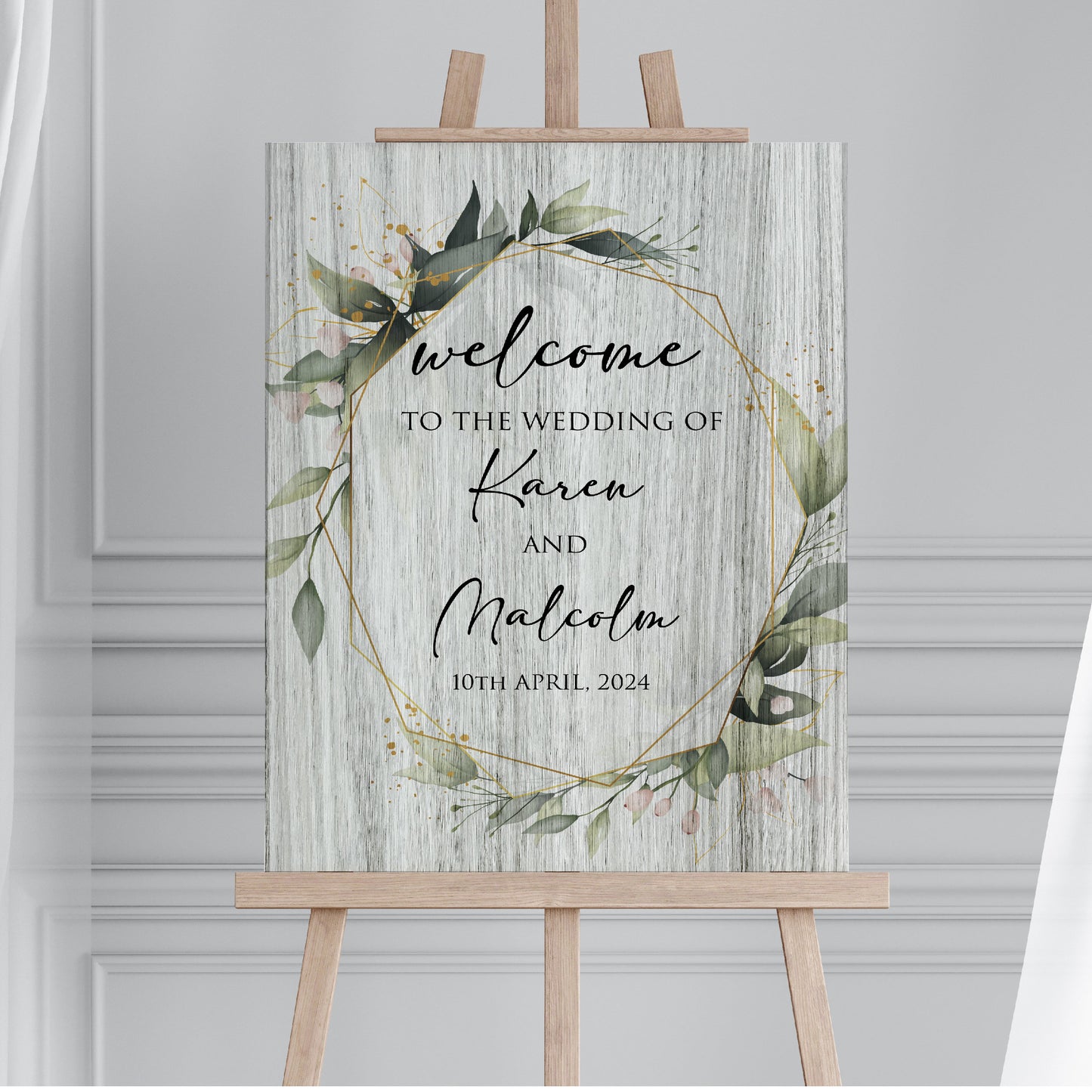 Personalised Wood Effect Wedding Welcome Sign TLPCW008 Physical or Digital, A1 or A2 Welcome Board for Wedding, Welcome Poster for Wedding,