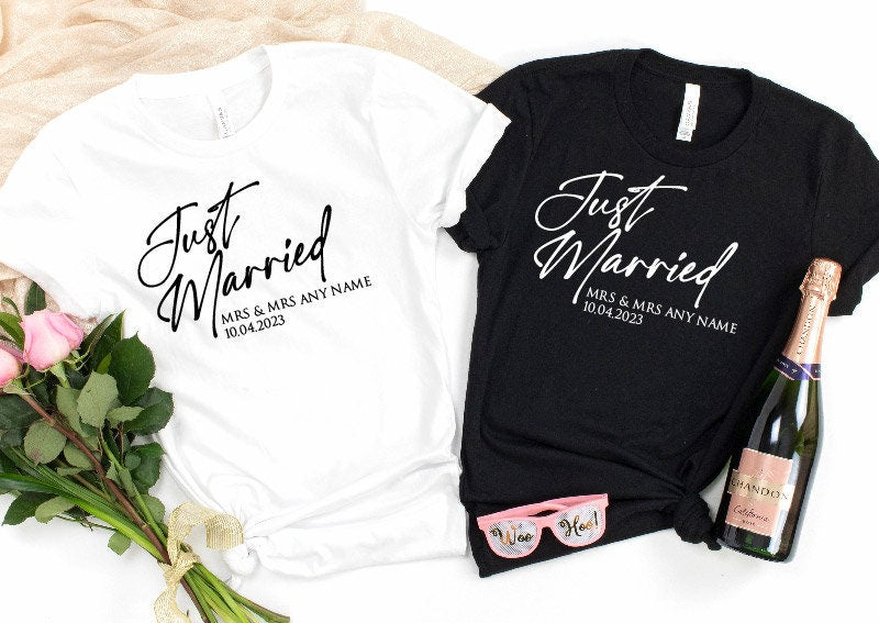 Personalised Just Married T-Shirt | Husband and Wife Couples Honeymoon Tshirt | Finally Matching Wedding Tee