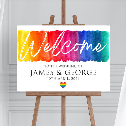 Personalised Wedding Welcome Sign Rainbow TLPCW010 Physical or Digital, A1 or A2 Landscape Welcome Board Same Sex Wedding Gift