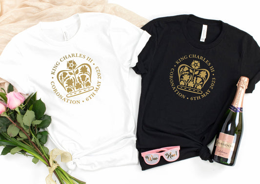 Gold Print King Charles III Coronation T-Shirts | King's Coronation Party Tees | Charles the Third Coronation tshirt