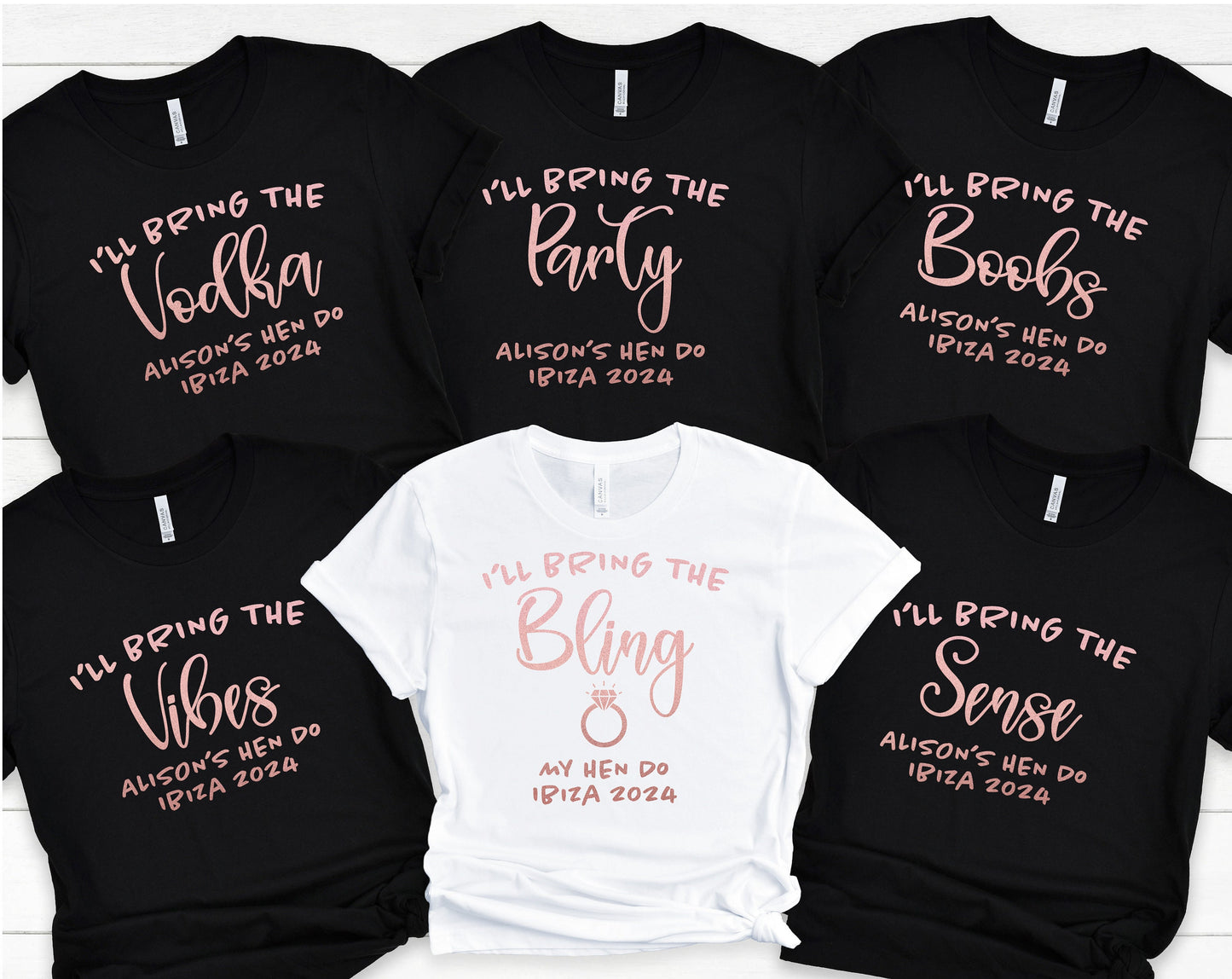 Matching Personalised ROSE GOLD I'll Bring the Hen Party T Shirts, Rude Hen Do T Shirts, Matching Hen Party Shirts, Bachelorette Party
