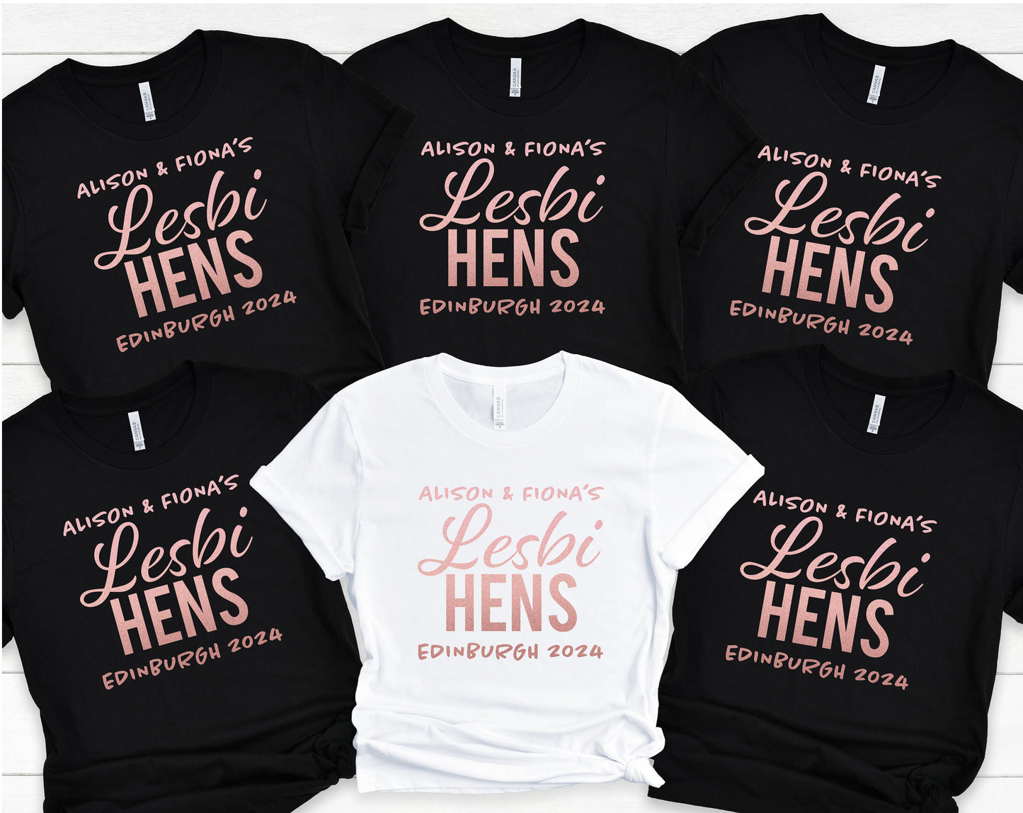Lesbi Hens Matching Personalised ROSE GOLD Hen Party T Shirts, Rude Hen Do T Shirts, Lesbian Hen Party Shirts, Gay Hen Do Tshirts