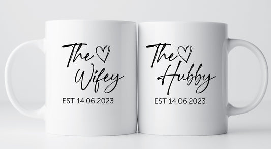 Personalised The Hubby /The Wifey Matching Mugs | Couples Wedding Gift | Anniversary Mugs