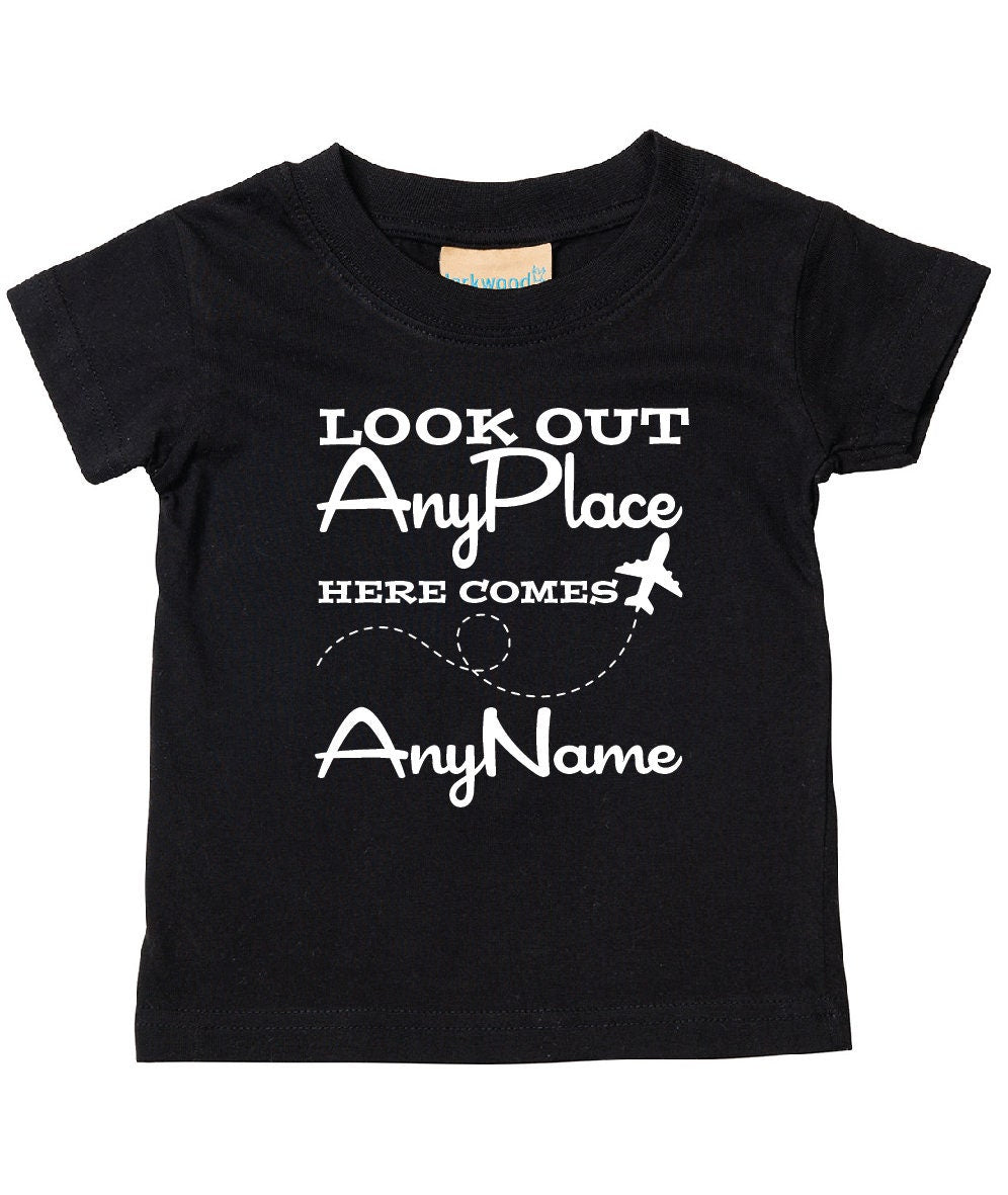 Personalised Babies/Toddlers/Kids Holiday T-Shirt | Look Out (Any Place) Here Comes (Any Name) | Child's Name Vacation Tee