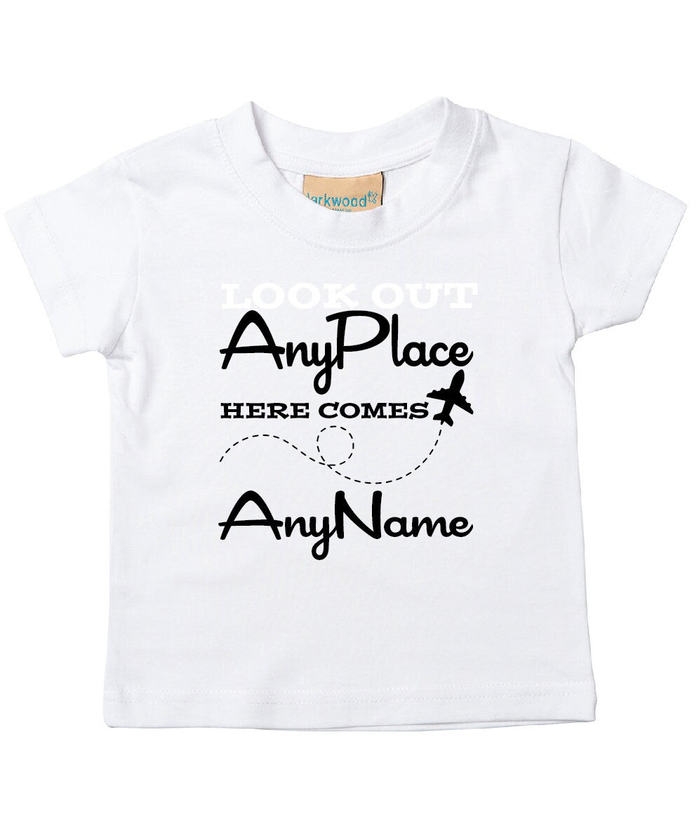 Personalised Babies/Toddlers/Kids Holiday T-Shirt | Look Out (Any Place) Here Comes (Any Name) | Child's Name Vacation Tee