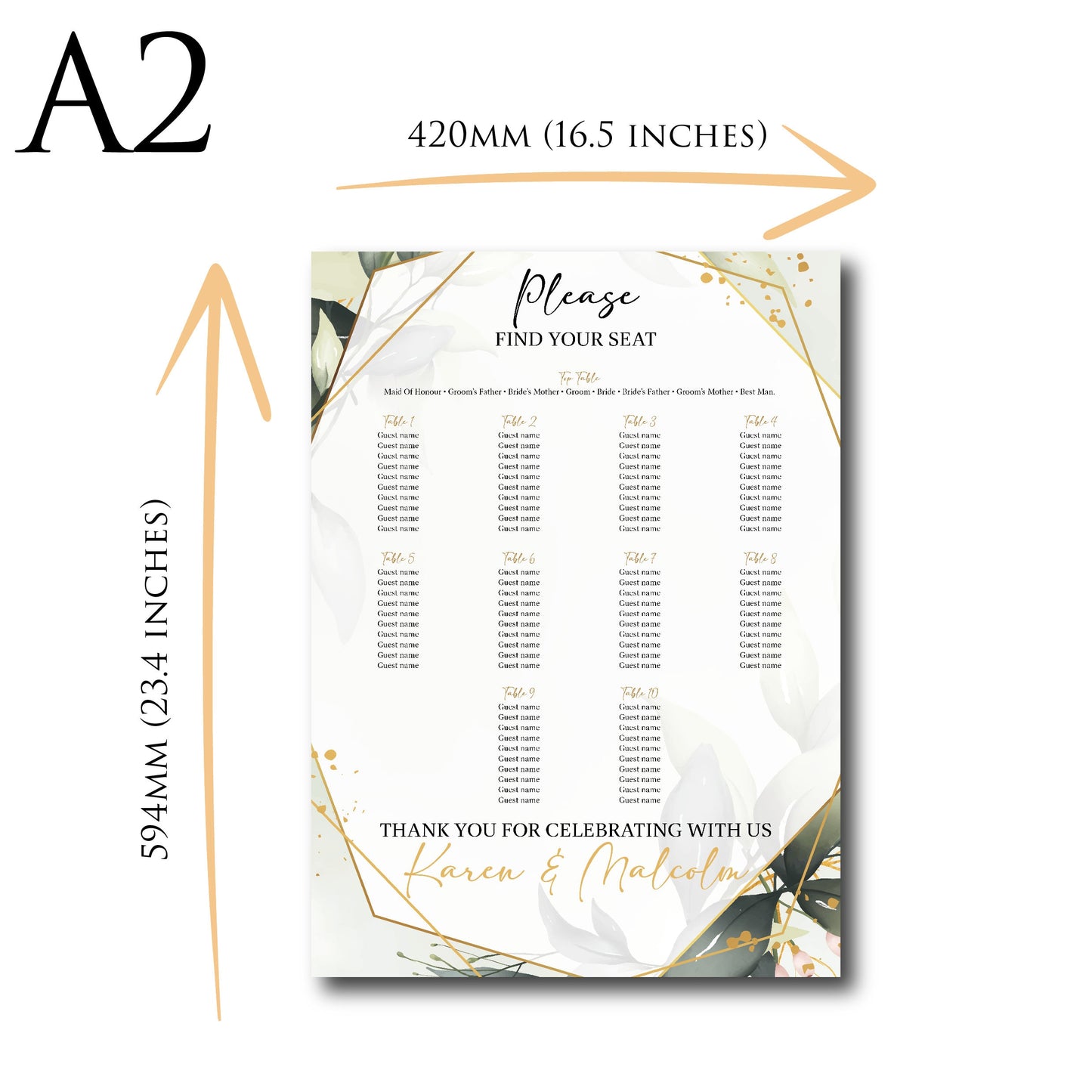 Personalised Wedding Seating Plan Board | Table Plan Welcome Sign SP002 Physical or Digital, A1 or A2 Portrait Welcome Board for Wedding