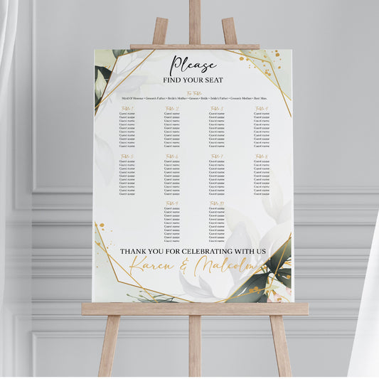 Personalised Wedding Seating Plan Board | Table Plan Welcome Sign SP002 Physical or Digital, A1 or A2 Portrait Welcome Board for Wedding