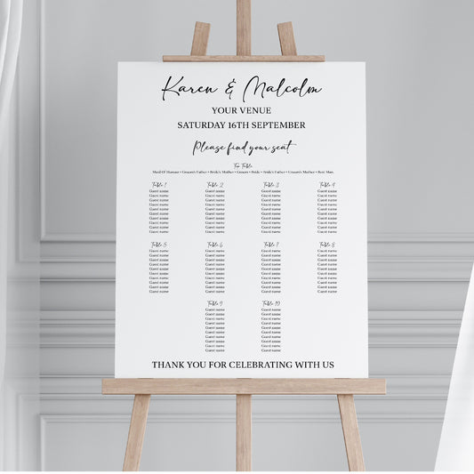 Personalised Wedding Seating Plan Board | Table Plan Welcome Sign SP002 Physical or Digital, A1 or A2 Portrait Welcome Board for Wedding