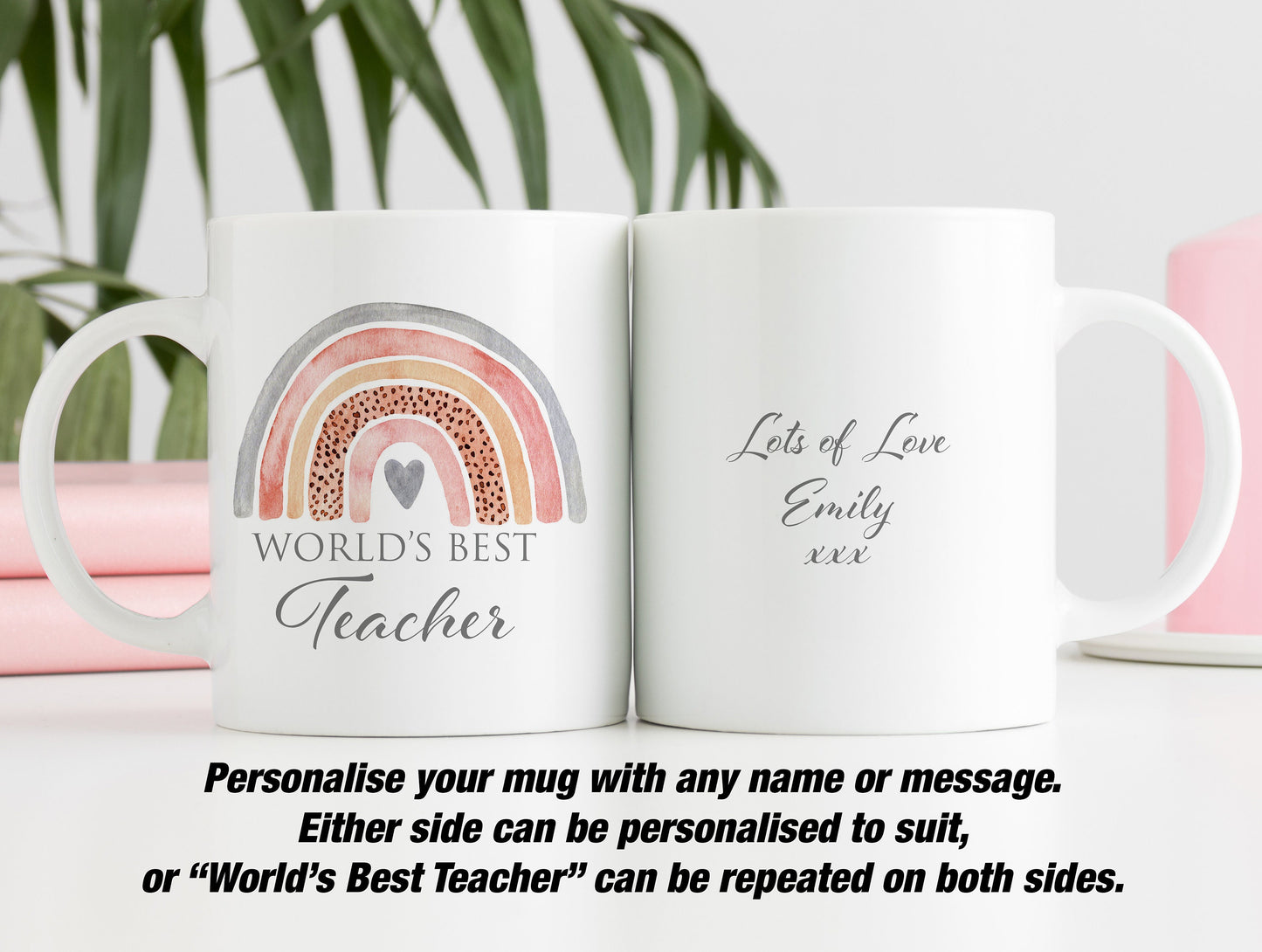 Cute Watercolour Rainbow World's Best Teacher Mug | Personalised Teacher's Gift | Last Day of School | Gift for Teacher | Leaving present