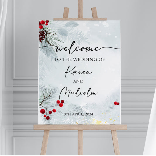 Personalised Winter Wedding Welcome Sign TLPCW0012 Physical or Digital, A1 or A2 Portrait Welcome Board for Wedding, Welcome for Wedding,