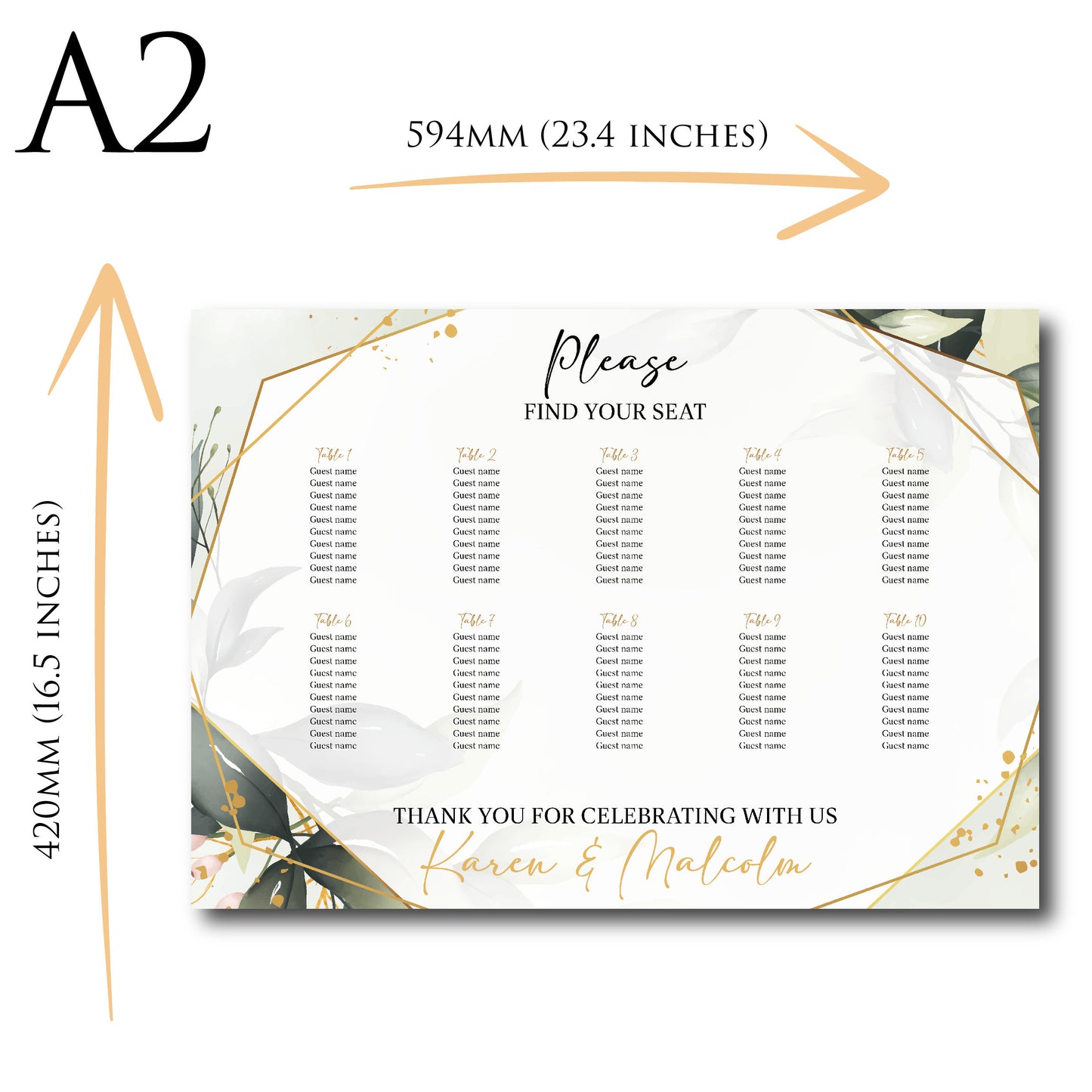 Personalised Wedding Seating Plan Board | Table Plan Welcome Sign SP001 Physical or Digital, A1 or A2 Landscape Welcome Board for Wedding